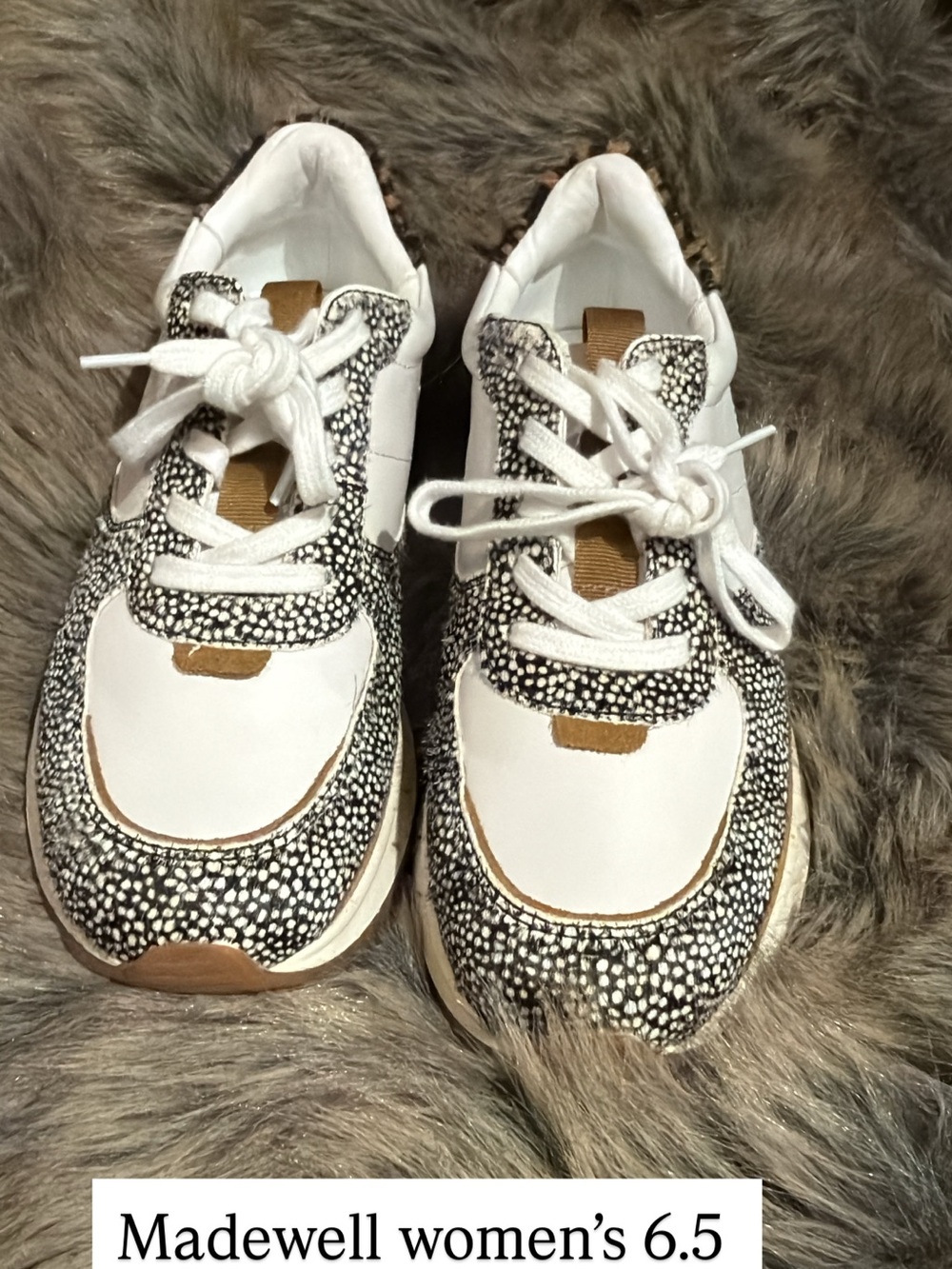 Madewell White Sneakers with Black Speckle and Tan Accents